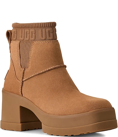 UGG Moxy Suede Platform Block Heel Chelsea Booties