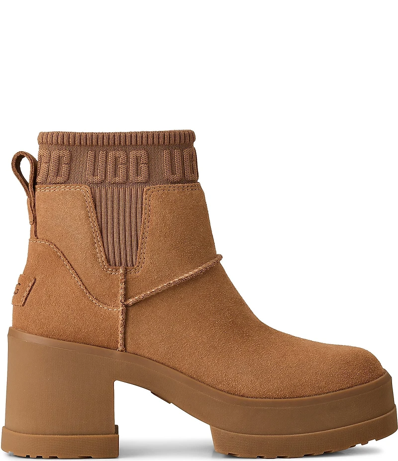 UGG Moxy Suede Platform Block Heel Chelsea Booties