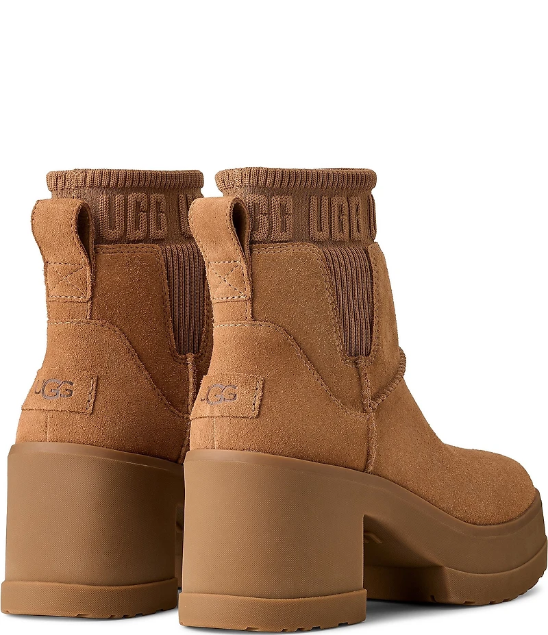 UGG Moxy Suede Platform Block Heel Chelsea Booties