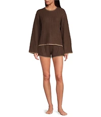 UGG Rylynn Cable Knit Long Bell Sleeves Round Neck Coordinating Pullover