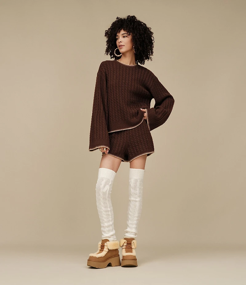 UGG Rylynn Cable Knit Long Bell Sleeves Round Neck Coordinating Pullover