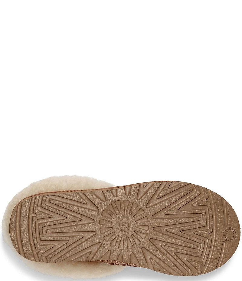 UGG Women's Tasman Alpine Suede Fur Collar Leather Knot Clog Slippers