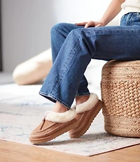 UGG Women's Tasman Alpine Suede Fur Collar Leather Knot Clog Slippers