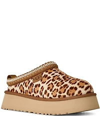 UGG Tazz Plains Leopard Cow Hair Platform Clog Slippers