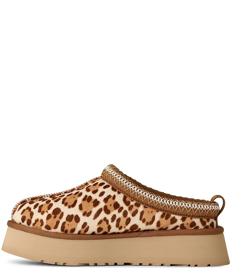 UGG Tazz Plains Leopard Cow Hair Platform Clog Slippers