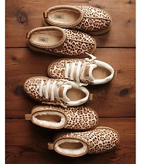 UGG Tazz Plains Leopard Cow Hair Platform Clog Slippers