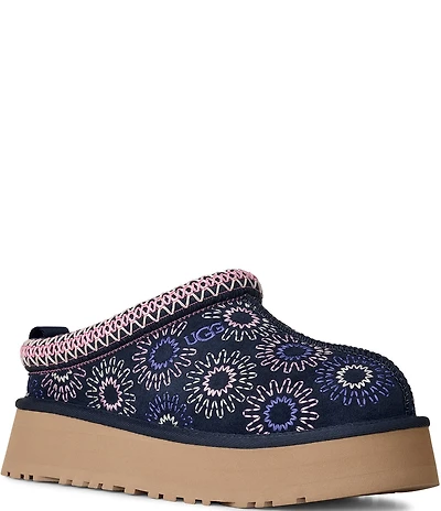 UGG® Tazz Sun Stitch Suede Logo Detail Platform Clog Slippers