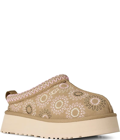 UGG® Tazz Sun Stitch Suede Logo Detail Platform Clog Slippers