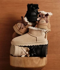 UGG Women's Ultra Mini Bailey Bow Suede Shearling Lined Booties