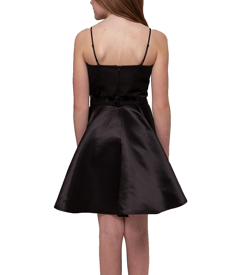 Un Deux Trois Big Girls Sleeveless Sweetheart Neck Fit & Flare Satin Dress