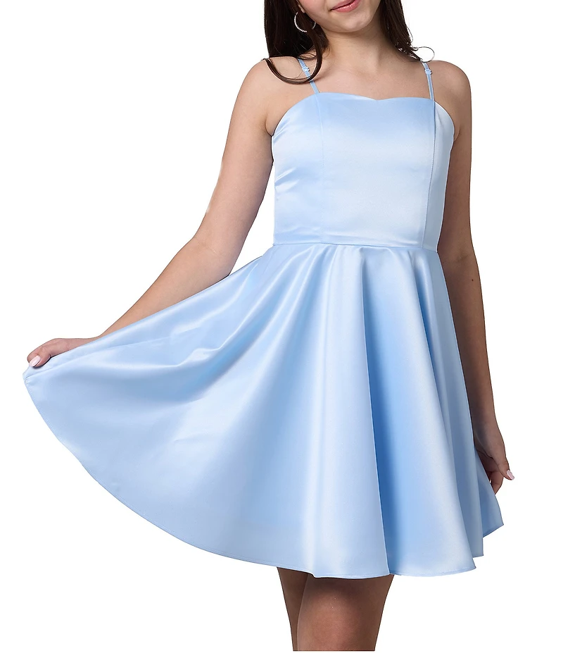 Un Deux Trois Big Girls Sleeveless Sweetheart Neck Fit & Flare Satin Dress