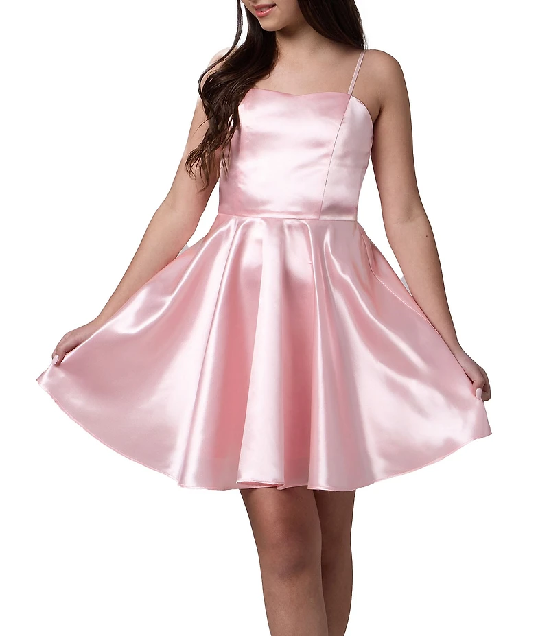 Un Deux Trois Big Girls Sleeveless Sweetheart Neck Fit & Flare Satin Dress