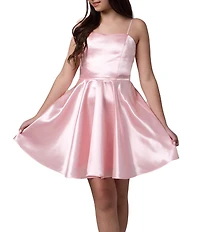 Un Deux Trois Big Girls Sleeveless Sweetheart Neck Fit & Flare Satin Dress