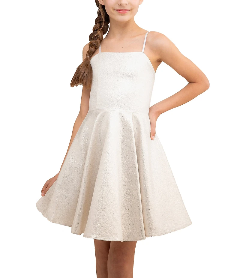Un Deux Trois Big Girls Fit And Flare Satin Textured Dress