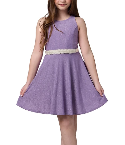 Un Deux Trois Big Girls Glitter Knit Racerback Jeweled Waist Dress