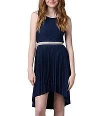 Un Deux Trois Big Girls Glitter Pleated Sleeveless Jewel Waist High Low Dress