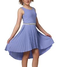 Un Deux Trois Big Girls Glitter Pleated Sleeveless Jewel Waist High Low Dress