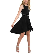 Un Deux Trois Big Girls Jewel Waist Pleated High Low Dress