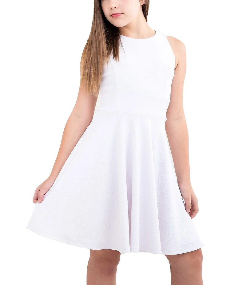 Un Deux Trois Little/Big Girls Racer-Back Textured Fit-And-Flare Dress
