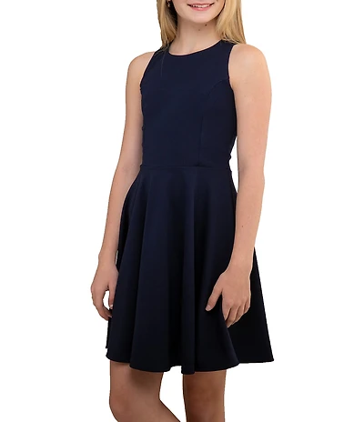 Un Deux Trois Girls Racer-Back Textured Fit-And-Flare Dress