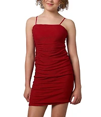 Un Deux Trois Big Girls Ruched Sleeveless Glitter Knit Dress