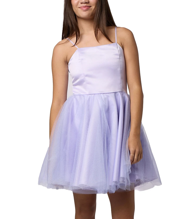 Un Deux Trois Big Girls Satin Tulle Sleeveless Fit-and-Flare Dress