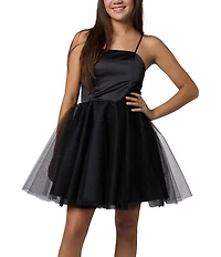 Un Deux Trois Big Girls Satin Tulle Sleeveless Fit-and-Flare Dress