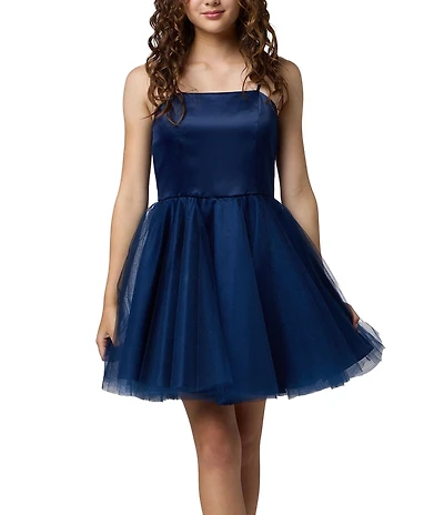 Un Deux Trois Big Girls Satin Tulle Sleeveless Fit-and-Flare Dress