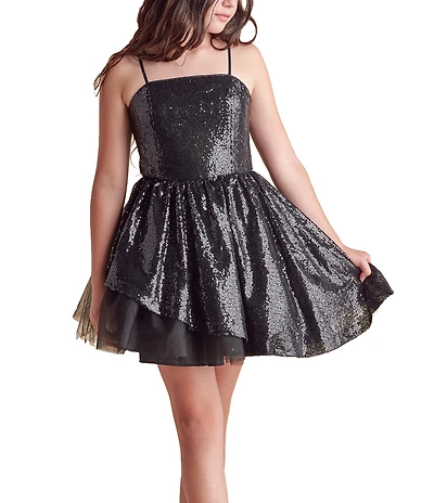 Un Deux Trois Big Girls Peek-A-Boo Sequin Fit-And-Flare Dress