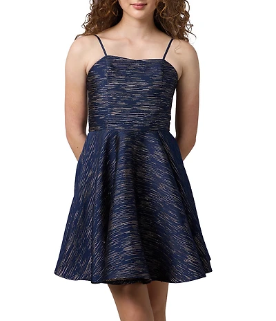 Un Deux Trois Big Girls Metallic Fit And Flare Jacquard Dress