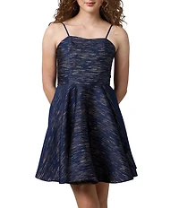 Un Deux Trois Big Girls Metallic Fit And Flare Jacquard Dress