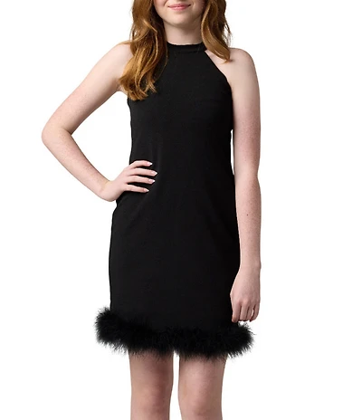 Un Deux Trois Big Girls Halter Sleeveless Feather Hem Dress