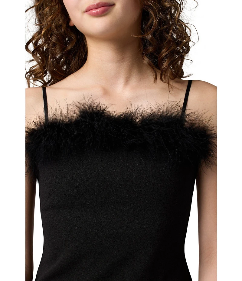 Un Deux Trois Big Girls Square Neck Spaghetti Strap Fitted Feather Dress
