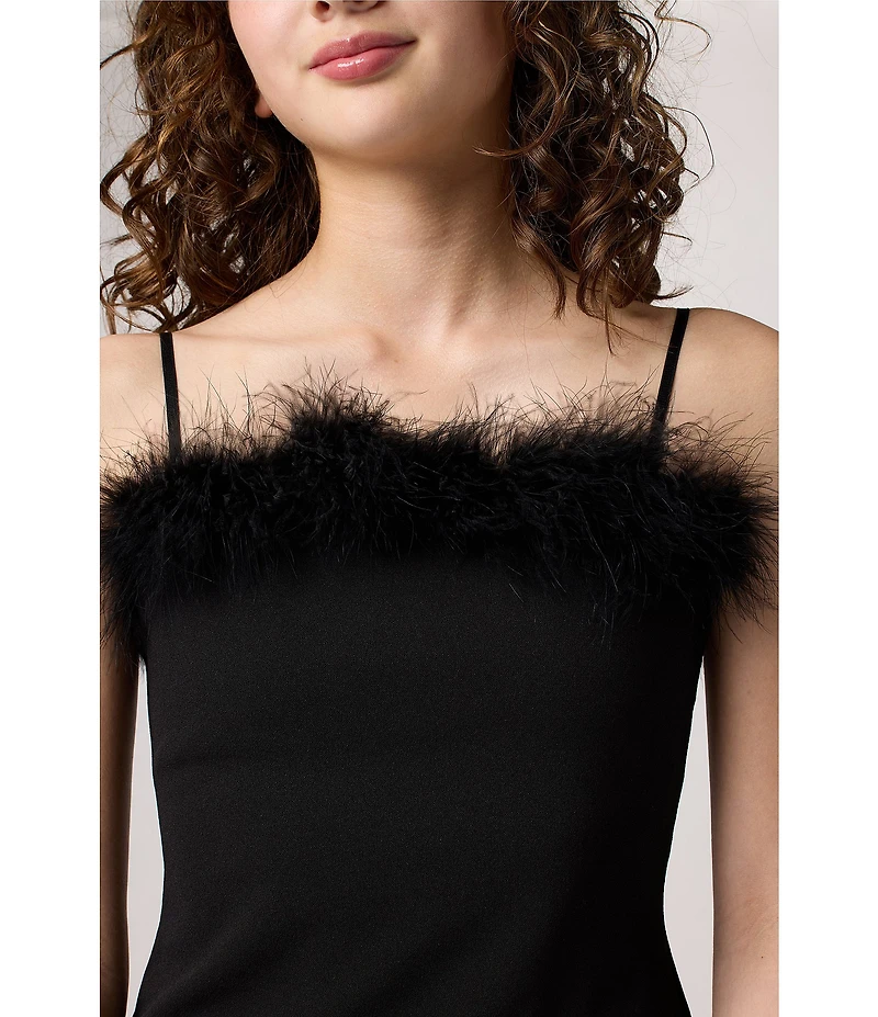 Un Deux Trois Big Girls Square Neck Spaghetti Strap Fitted Feather Dress