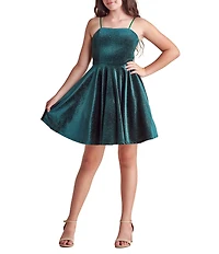 Un Deux Trois Big Girls Velvet Square Neck Fit & Flare Dress