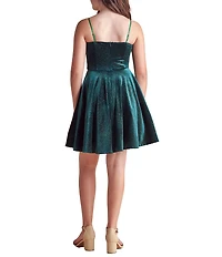 Un Deux Trois Big Girls Velvet Square Neck Fit & Flare Dress