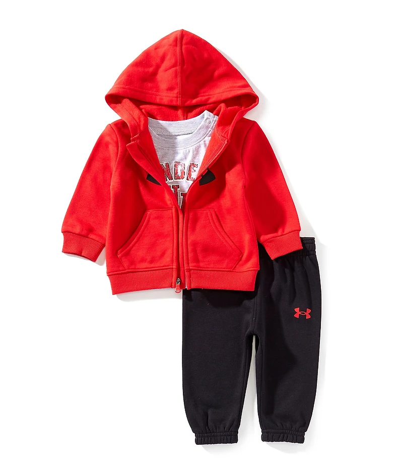 Under Armour Baby Boys Rival Long Sleeve Hooded Fleece Jacket, Matching Fleece Jogger Pants & Short-Sleeve Jersey T-Shirt Set