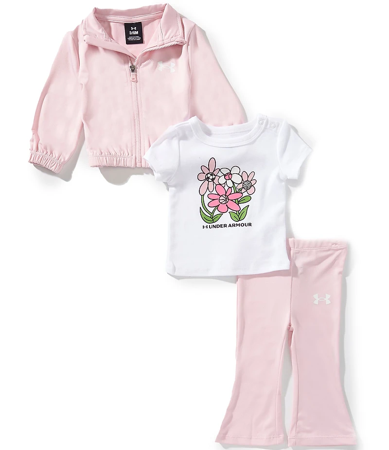 Under Armour Baby Girls Long Sleeve Full Zip Jacket, Floral Sport Tee & Matching Leggings 3-Piece Set