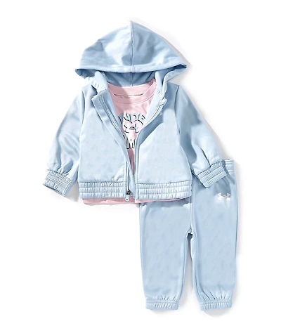 Under Armour Baby Girls Long Sleeve Tech Fleece Hooded Fleece Jacket, Matching Jogger Pants & Short-Sleeve Jersey T-Shirt Set