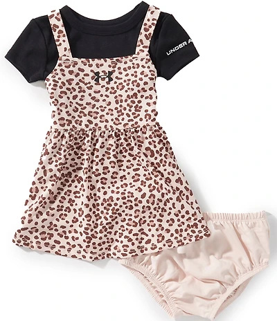 Under Armour Baby Girls Sleeveless Leopard-Printed Jumper Dress & Short Sleeve Baby T-Shirt Set