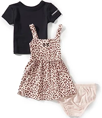 Under Armour Baby Girls Sleeveless Leopard-Printed Jumper Dress & Short Sleeve Baby T-Shirt Set