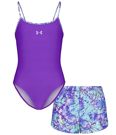 Under Armour Big Girls One-Piece Swimsuit & Floral-Tie-Dye Shorts Set