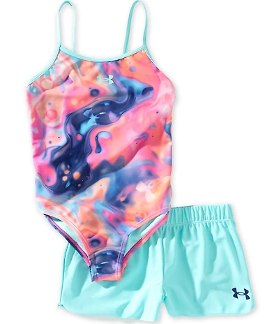 Under Armour Big Girls Printed One-Piece Swimsuit & Solid Shorts Set