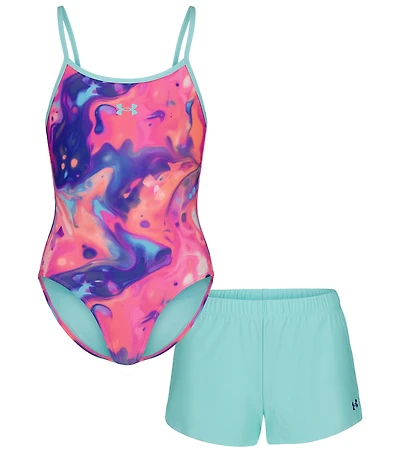 Under Armour Big Girls Printed One-Piece Swimsuit & Solid Shorts Set
