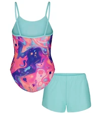 Under Armour Big Girls Printed One-Piece Swimsuit & Solid Shorts Set