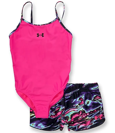 Under Armour Big Girls Sleeveless Heat Flare One-Piece Swimsuit & Printed Shorts Set