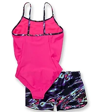 Under Armour Big Girls Sleeveless Heat Flare One-Piece Swimsuit & Printed Shorts Set