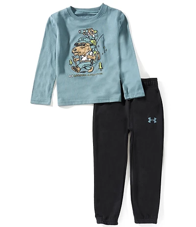 Under Armour Little Boys Long Sleeve Dog Hiker T-Shirt & Fleece Jogger Pants 2-Piece Set