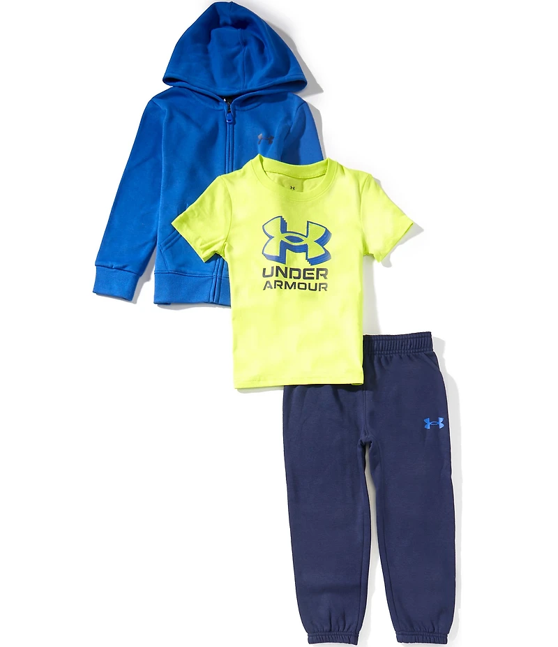 Under Armour Little Boys Long-Sleeve Hooded Fleece Jacket, Solid Fleece Jogger Pants & Short-Sleeve Icon Logo Jersey T-Shirt Set