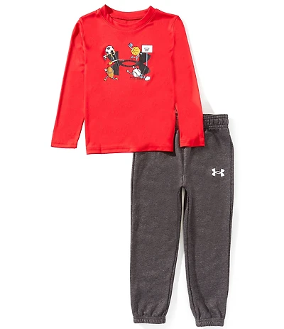 Under Armour Little Boys Long Sleeve Multi Sport Logo T-Shirt & Fleece Jogger 2-Piece Set